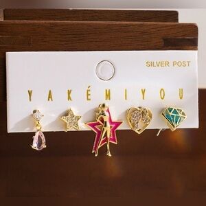 14K Gold Plated Barbie Theme Earrings Stud Mismatched Set